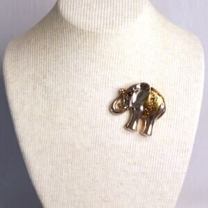 Premier Designs Decorated Elephant Brooch Silver And Gold Tone Metal